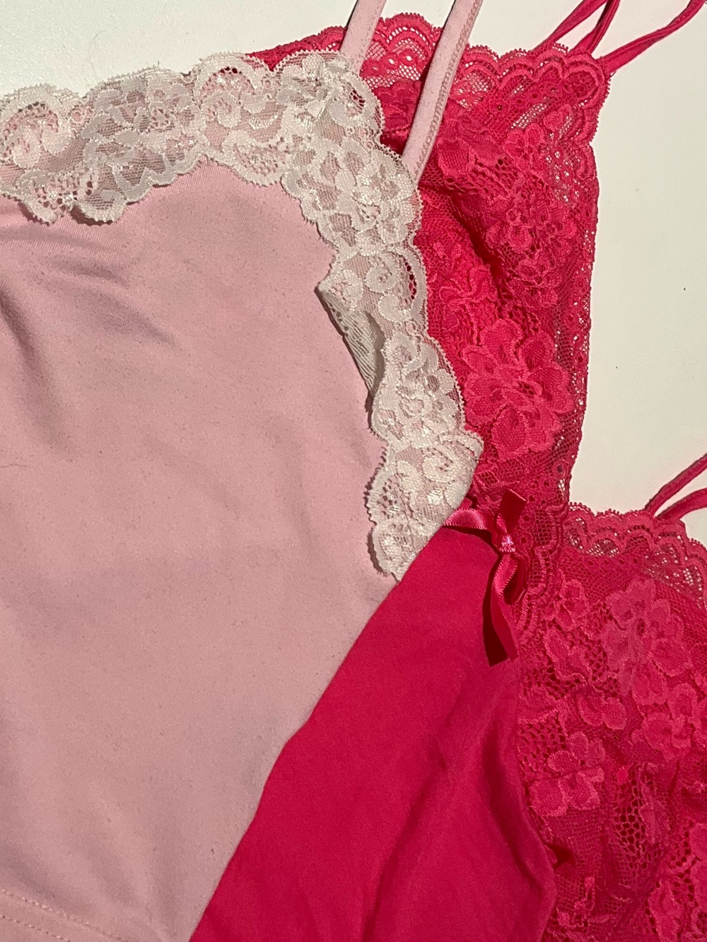 SET OF TWO Pink Lace-Trim Tanks